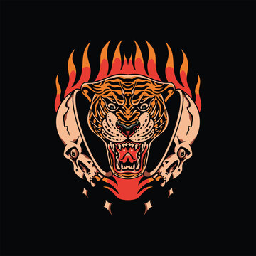 tiger inside tattoo vector design