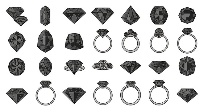 Collection of diamond rings and gemstones.