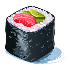 Authentic salmon maki sushi roll with seaweed wrap for healthy japanese seafood diet and professional catering service business Vector Illustration © powdesign