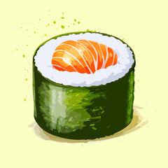 Healthy salmon maki sushi roll for traditional japanese seafood dining and professional catering service business branding and design Vector Illustration © powdesign