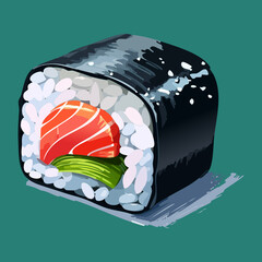 Fresh salmon maki sushi roll with rice for traditional japanese dining experience and professional culinary art display options Vector Illustration © powdesign