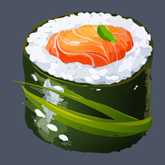 Traditional salmon maki sushi roll with seaweed for healthy japanese seafood diet and professional restaurant menu design options Vector Illustration © powdesign