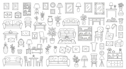 Obraz premium Collection of Hand-Drawn Furniture and Home Decor Sketches.