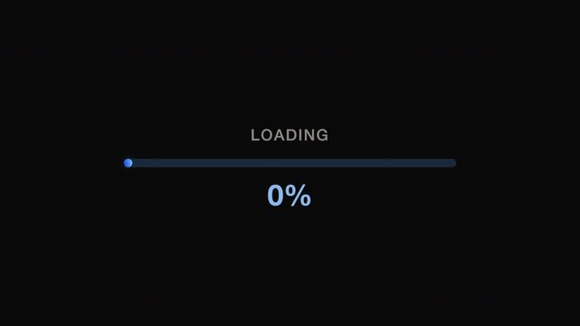 Loading screen with a progress bar at zero percent. Ideal for software applications, websites, presentations, tutorials, and digital projects.