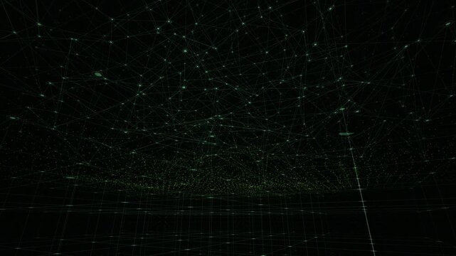 Microscopic nanite swarm dissolves a rigid 3D carbon lattice into chaotic particles with acid-green thermal friction. Represents programmable matter entropy. Ideal for cybersecurity explainer videos.
