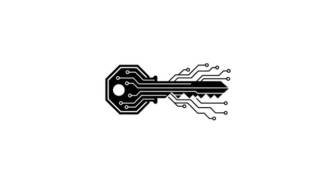 Black key with circuit board design.