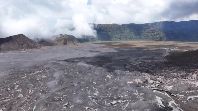 Dramatic aerial view of Mount Bromo caldera