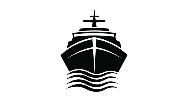 Vector graphic illustration of a large ship cruising on the water in a simple design style