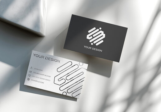 2 Business Cards on White with Soft Shadows Mockup