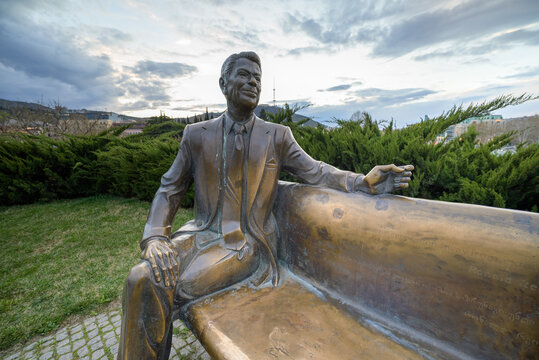 Statue of former U.S. President Ronald Reagan in Rike park in downtown Tbilisi, capital of Georgia