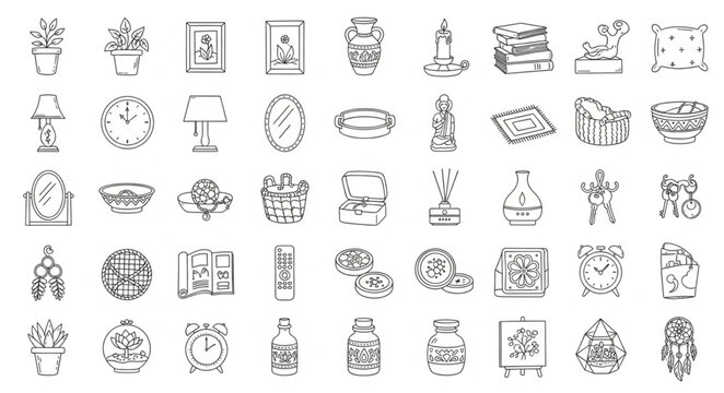 Collection of Hand-Drawn Icons Representing Various Objects and Concepts.