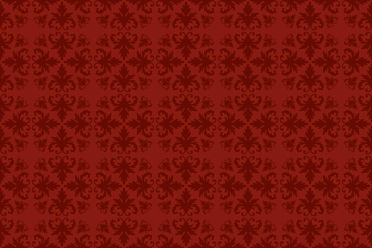 Red damask seamless pattern with elegant floral ornament. Vintage royal texture for luxury wallpaper, premium textile design. Sophisticated baroque style background with repeat fleur-de-lis.