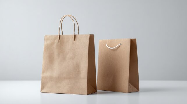 Simple kraft paper shopping bag and gift bag mockup for retail packaging and eco branding