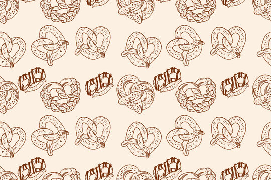 Street snack pretzel pattern with salted bakery food fast casual style