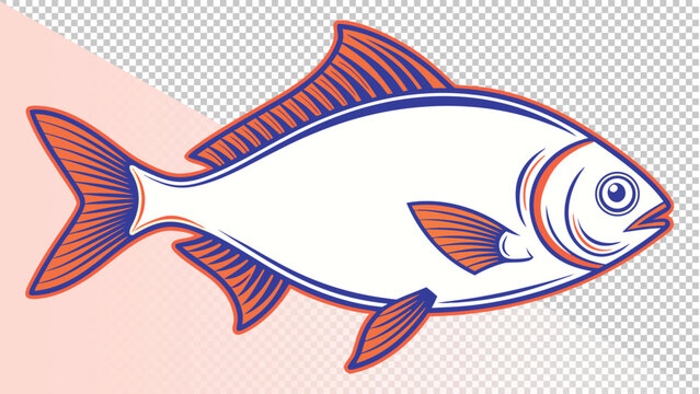 Stylized illustration of a common carp or similar freshwater fish with orange and blue markings with marine life with white background with fish icon with fish drawing