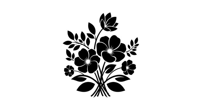 Black silhouette of flower bouquet.