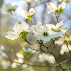 Obraz premium Dogwood Blossoms in Springtime - A Delicate Floral Display.
