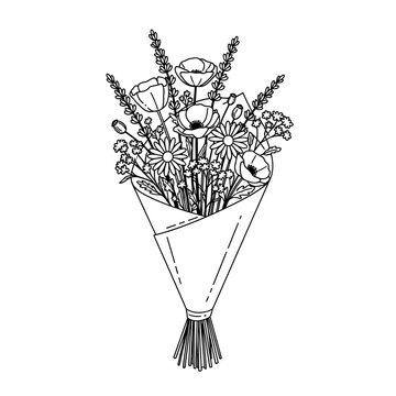 Bouquet of flowers wrapped paper.
