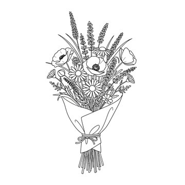 Bouquet of flowers wrapped paper.