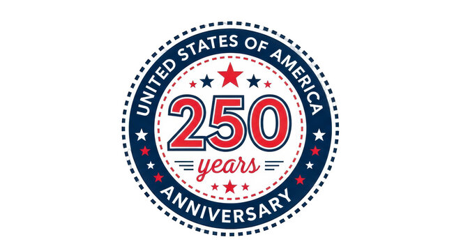 Usa 250th anniversary celebration emblem with red white and blue colors on isolated transparent background