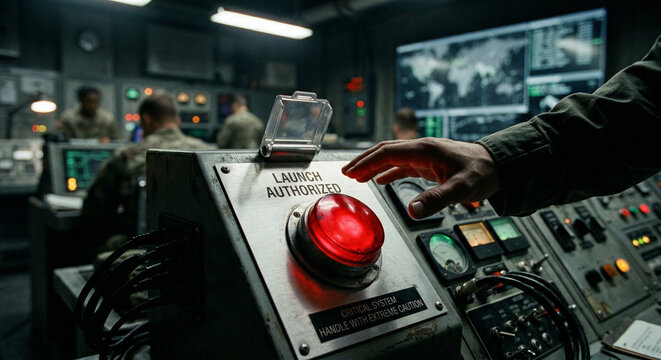 A hovering hand over the red launch button, where silence feels louder than alarms