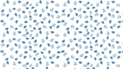 Seamless repeating pattern with scattered blue stylized floral and berry elements © Harsh