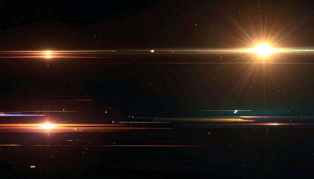 A dark background with bright light streaks and lens flares