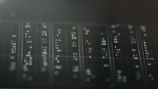 Data center server racks with illuminated status lights