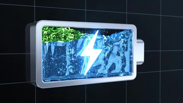 Motion Graphics Animation of a Glowing Battery Charging Icon Featuring a Seamless Loop of Flowing Energy Power Progress and Loading Status Indicator Symbol in Ultra High Definition 4K Quality.