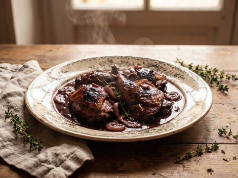 Salmis de Palombe Wild Pigeon in Rich Red Wine Sauce Rustic Style
