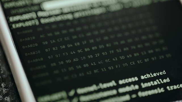 Terminal interface showing a sequence of hexadecimal data codes