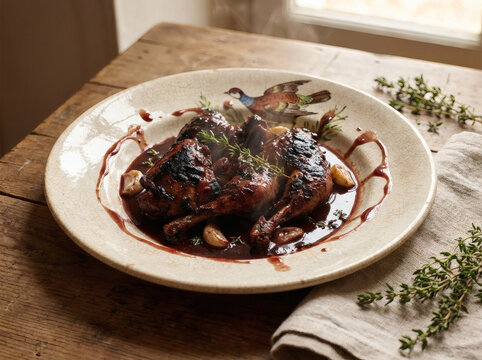 Salmis de Palombe Wild Pigeon Stew in Red Wine Sauce Rustic Table