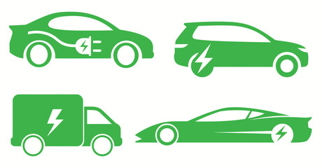 Naklejka premium Electric Vehicle Icons for Sustainable Green Transport Concept