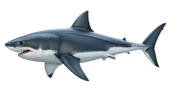 A large gray shark with white underbelly isolated on transparent background swimming in ocean