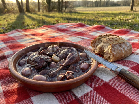 Salmis de Palombe Rustic Outdoor Picnic Earthenware Dish Golden Hour