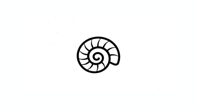 A simple, stylized black and white line drawing of a nautilus shell, showcasing its iconic spiral pattern.