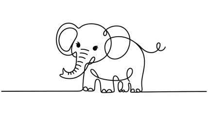Fototapeta premium Cute elephant line art cartoon animal outline vector illustration
