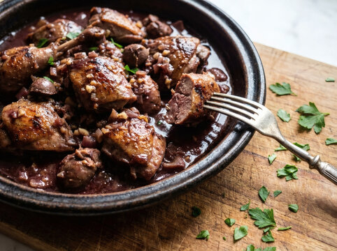 Rustic Salmis de Palombe Wild Pigeon in Red Wine Reduction