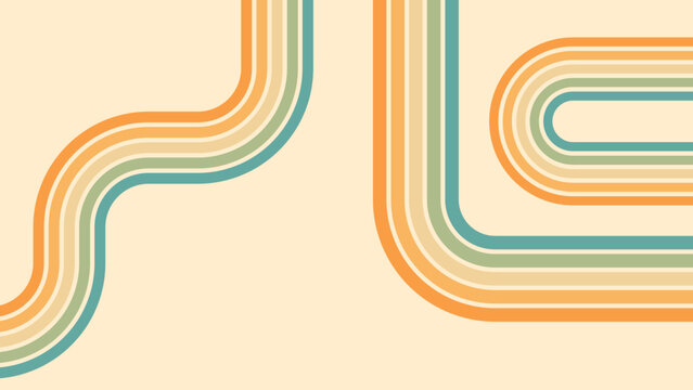 Abstract background of rainbow groovy Wavy Line design in 1970s Hippie Retro style. Vector pattern ready to use for cloth, textile, wrap and other.