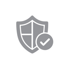 Obraz premium Monochromatic grey shield featuring a prominent check mark signifies assurance and approved status on white.