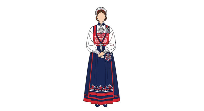 Woman in Traditional Norwegian Bunad Dress