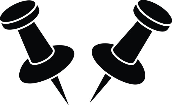 Two black push pins on a white background