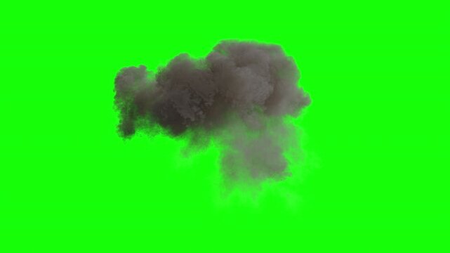 Blue explosion with black smoke on green screen. Massive blue energy explosion. Magic blue fire explosion isolated.