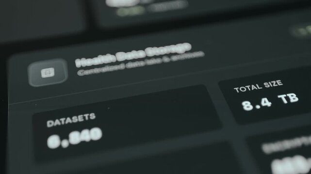 Health Data Storage system, number of datasets and total size in TB