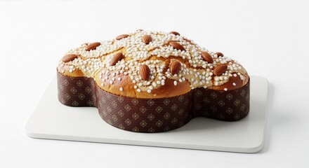 Colomba Cake with Almonds on White Background