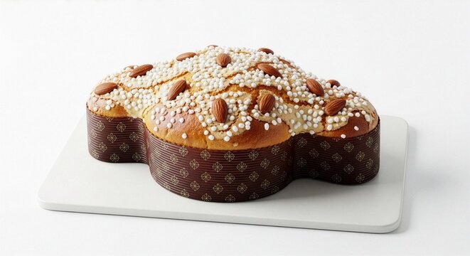 Colomba Cake with Almonds on White Background