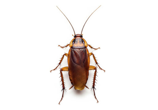 A brown cockroach with orange legs and antennae