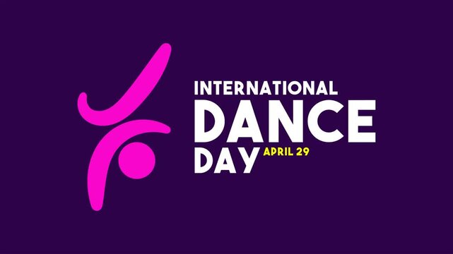Animation of International Dance Day on Purple Background. April 29. Motion Graphic.