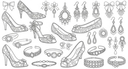 Fototapeta premium Collection of Ornate and Jeweled Footwear and Accessories.