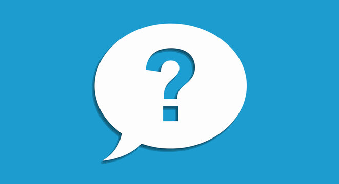 White Question Mark Inside a White Speech Bubble on a Blue Background Vector Graphic Illustration